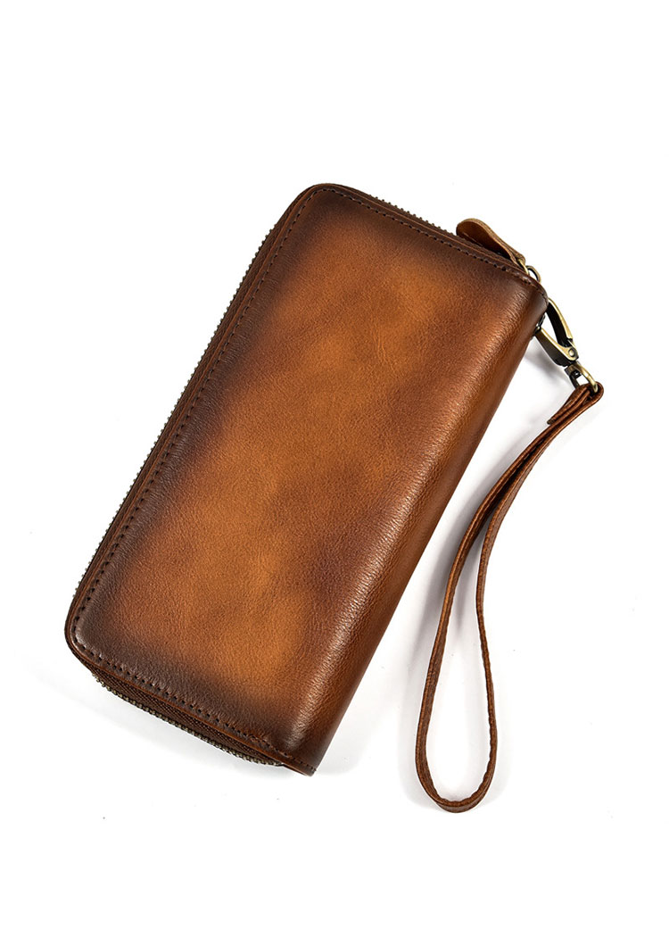 Whatna アンティーク風合い鞣し天 然 牛革 ミニセカンドバッグ メンズ バッグ 長財布 カード入れ 小銭入れ 札入れ 2室仕切 18枚カード収納 小さめ クラッチバッグ 手持ちバッグ メンズ ポーチ 男性用 紳士用 結婚式 冠婚葬祭 バッグ 1008-3