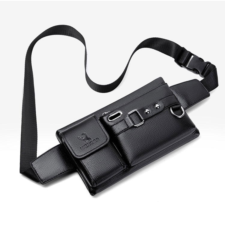 Whatna 革ミニウエストバッグ メンズ ミニショルダーバッグ ウエストポーチ イヤホン穴付 キーリング付 男女兼用  斜めがけ ボディバッグ ワンショルダー 軽量 ブラウン 黒8117-4