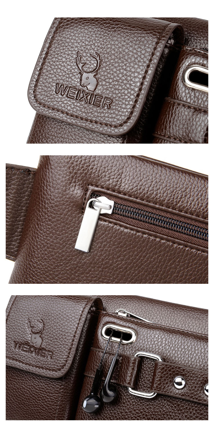 Whatna 革ミニウエストバッグ メンズ ミニショルダーバッグ ウエストポーチ イヤホン穴付 キーリング付 男女兼用  斜めがけ ボディバッグ ワンショルダー 軽量 ブラウン 黒8117-9