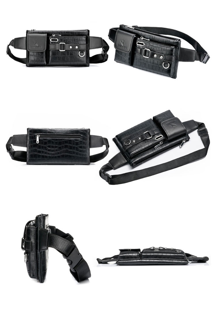 Whatna 革ミニウエストバッグ メンズ ミニショルダーバッグ ウエストポーチ イヤホン穴付 キーリング付 男女兼用 斜めがけ ボディバッグ ワンショルダー 軽量 ブラウン 黒YB9957-2