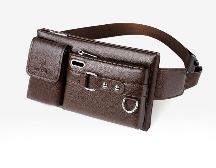 Whatna 革ミニウエストバッグ メンズ ミニショルダーバッグ ウエストポーチ イヤホン穴付 キーリング付 男女兼用  斜めがけ ボディバッグ ワンショルダー 軽量 ブラウン 黒8117-2