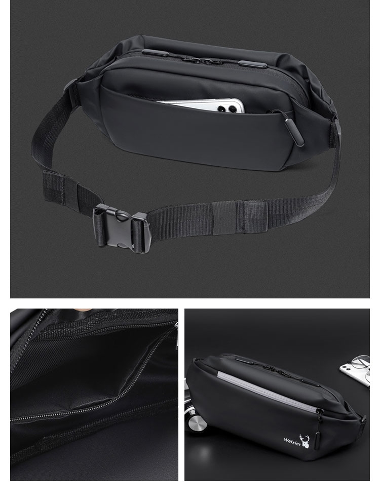 Whatna 革ミニウエストバッグ メンズ ミニショルダーバッグ ウエストポーチ男女兼用  斜めがけ ボディバッグ ワンショルダー 軽量黒9563-6