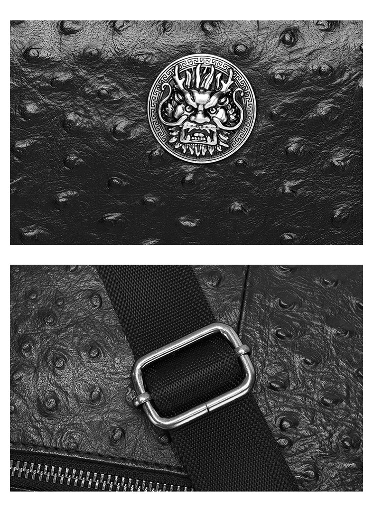 Whatna オーストリッチ 型押し 牛革 ミニショルダーバッグ メンズ ポシェット ショルダーミニポーチ 横型 2室仕切 本革 レザー小さめ メッセンジャーバッグ ワンショルダー斜めがけ ボディ バッグミニ 胸バッグ フォーマル 通学 通勤 鞄 バッグ黒-6