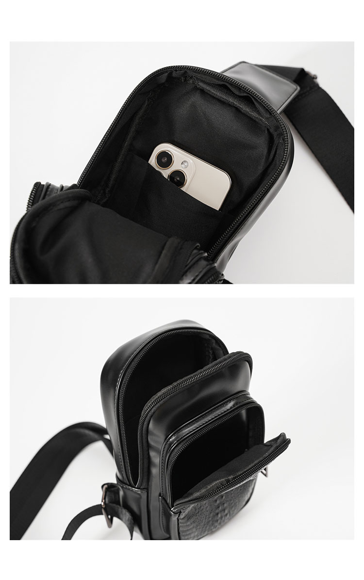 Whatna 革 斜めがけ ボディバッグ ワンショルダー メンズ  黒いYH3633-4