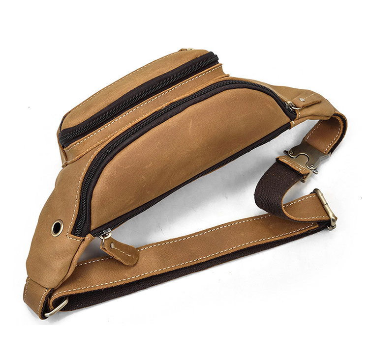 Whatna 天然 牛革ミニウエストポーチ ウエストバッグ メンズ ミニショルダーバッグ 男女兼用 本革 斜めがけ ボディバッグ ワンショルダー 軽量 ブラウン 9415-3