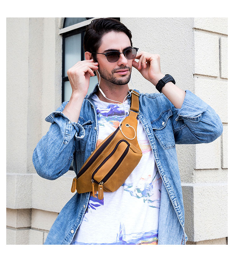 Whatna 天然 牛革ミニウエストポーチ ウエストバッグ メンズ ミニショルダーバッグ 男女兼用 本革 斜めがけ ボディバッグ ワンショルダー 軽量 ブラウン 9415-13