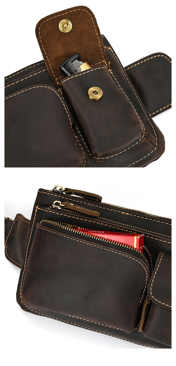 Whatna 天然 牛革ミニウエストポーチ ウエストバッグ メンズ ミニショルダーバッグ 男女兼用 本革 斜めがけ ボディバッグ ワンショルダー 軽量 ブラウン 9412-10