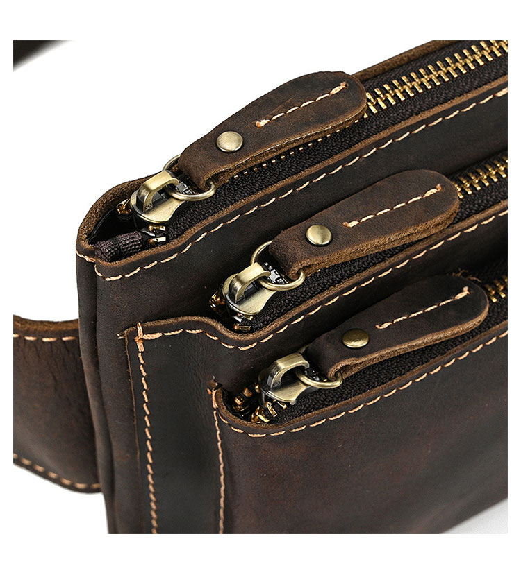 Whatna 天然 牛革ミニウエストポーチ ウエストバッグ メンズ ミニショルダーバッグ 男女兼用 本革 斜めがけ ボディバッグ ワンショルダー 軽量 ブラウン 9412-9