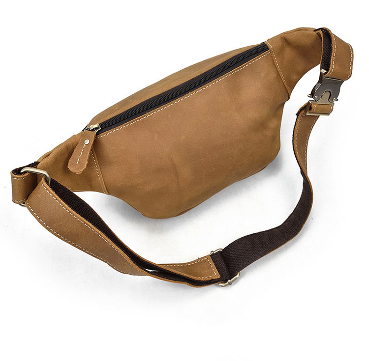 Whatna 天然 牛革ミニウエストポーチ ウエストバッグ メンズ ミニショルダーバッグ 男女兼用 本革 斜めがけ ボディバッグ ワンショルダー 軽量 ブラウン 9415-4