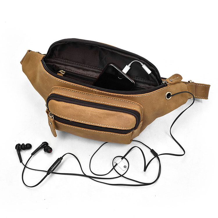 Whatna 天然 牛革ミニウエストポーチ ウエストバッグ メンズ ミニショルダーバッグ 男女兼用 本革 斜めがけ ボディバッグ ワンショルダー 軽量 ブラウン 9415-9