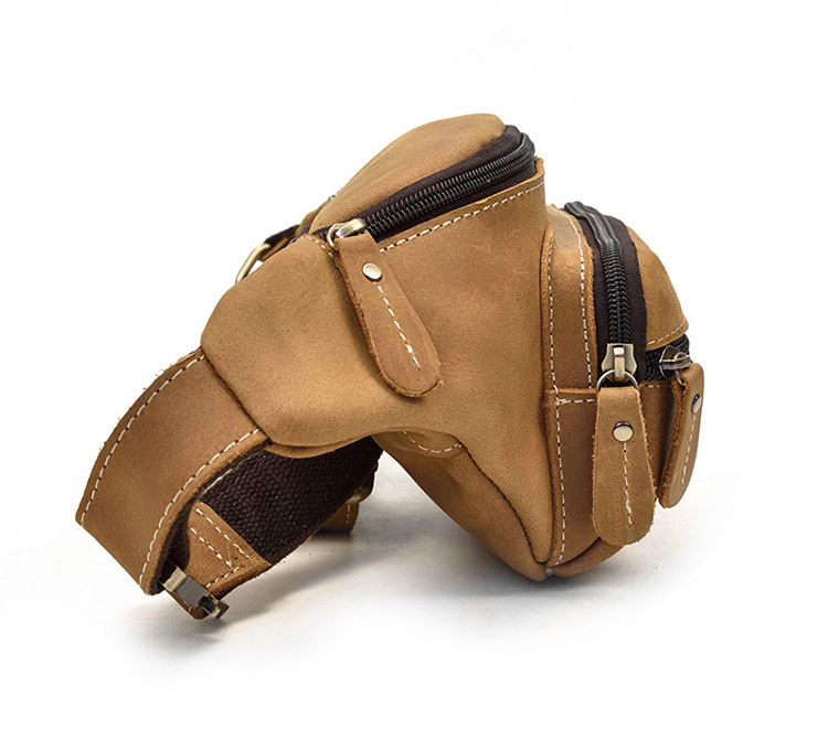 Whatna 天然 牛革ミニウエストポーチ ウエストバッグ メンズ ミニショルダーバッグ 男女兼用 本革 斜めがけ ボディバッグ ワンショルダー 軽量 ブラウン 9415-5