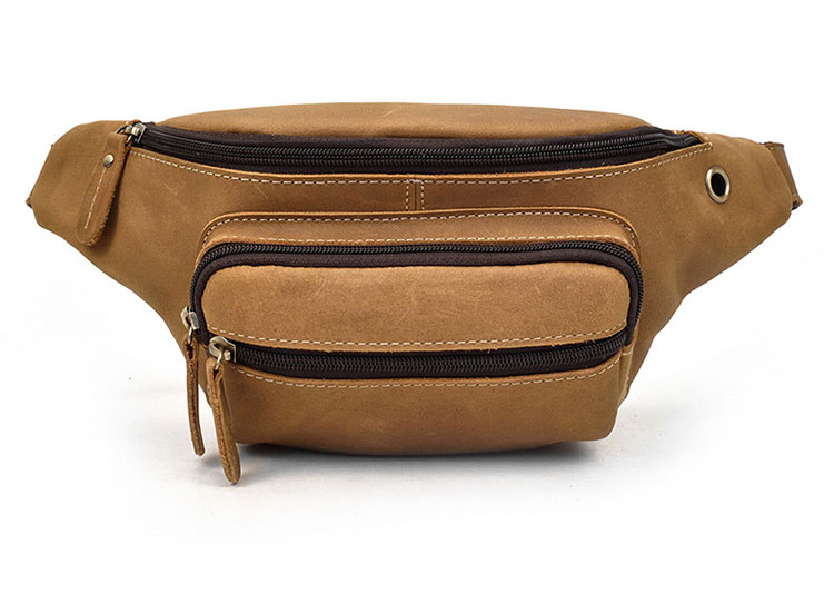 Whatna 天然 牛革ミニウエストポーチ ウエストバッグ メンズ ミニショルダーバッグ 男女兼用 本革 斜めがけ ボディバッグ ワンショルダー 軽量 ブラウン 9415-2