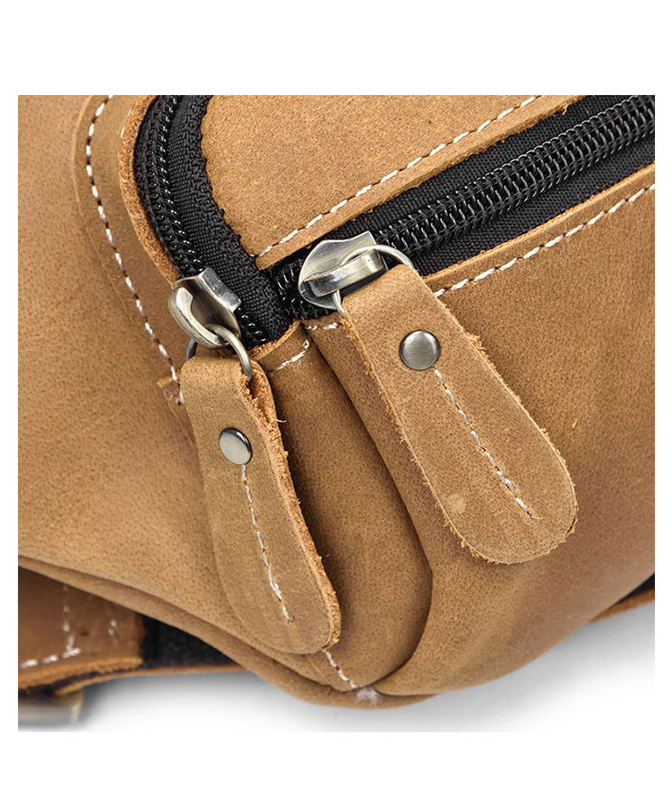 Whatna 天然 牛革ミニウエストポーチ ウエストバッグ メンズ ミニショルダーバッグ 男女兼用 本革 斜めがけ ボディバッグ ワンショルダー 軽量 ブラウン 9415-10