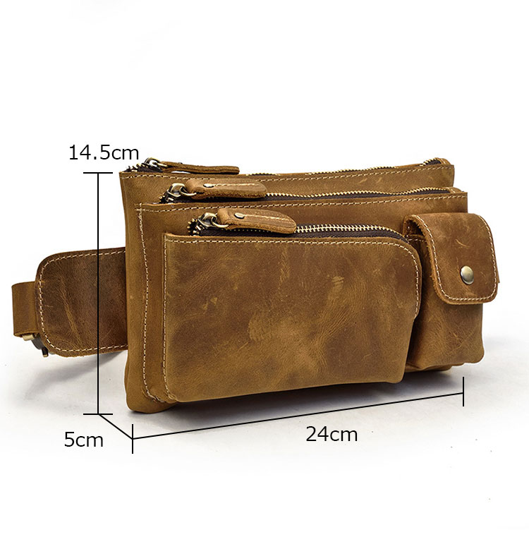 Whatna 天然 牛革ミニウエストポーチ ウエストバッグ メンズ ミニショルダーバッグ 男女兼用 本革 斜めがけ ボディバッグ ワンショルダー 軽量 ブラウン 9412-1