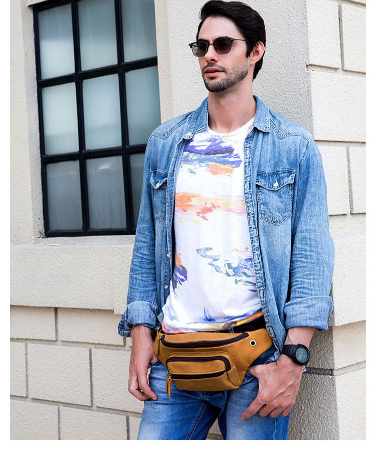 Whatna 天然 牛革ミニウエストポーチ ウエストバッグ メンズ ミニショルダーバッグ 男女兼用 本革 斜めがけ ボディバッグ ワンショルダー 軽量 ブラウン 9415-14