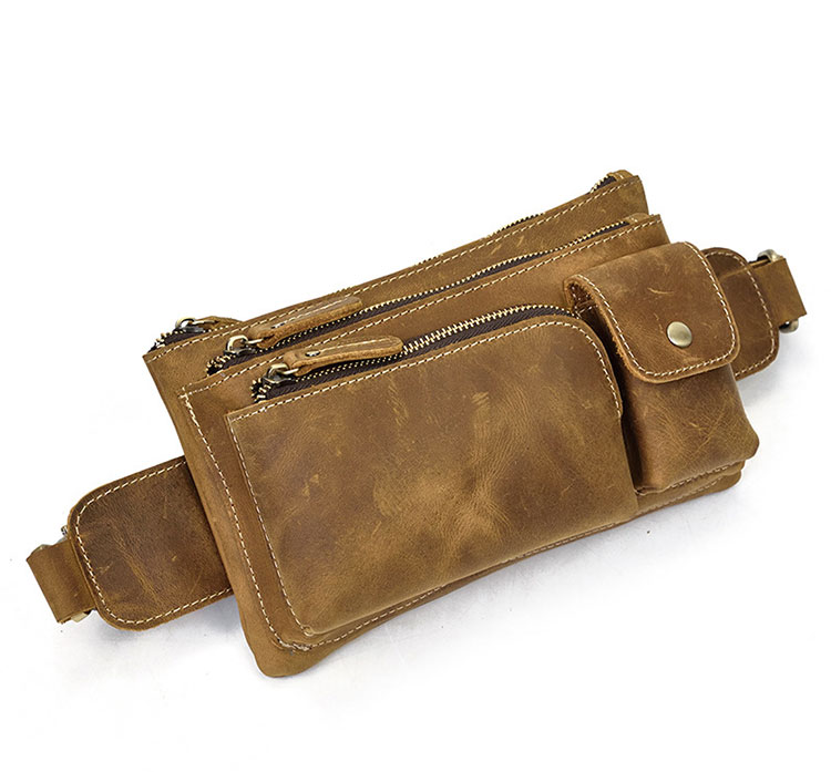 Whatna 天然 牛革ミニウエストポーチ ウエストバッグ メンズ ミニショルダーバッグ 男女兼用 本革 斜めがけ ボディバッグ ワンショルダー 軽量 ブラウン 9412-4