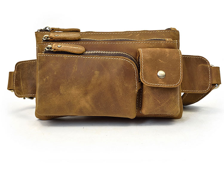 Whatna 天然 牛革ミニウエストポーチ ウエストバッグ メンズ ミニショルダーバッグ 男女兼用 本革 斜めがけ ボディバッグ ワンショルダー 軽量 ブラウン 9412-2