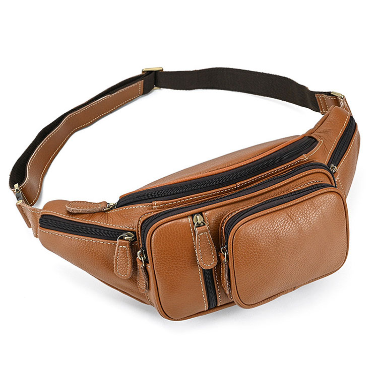 Whatna 天然 牛革ミニウエストポーチ ウエストバッグ メンズ ミニショルダーバッグ 男女兼用 本革 斜めがけ ボディバッグ ワンショルダー 軽量 ブラウン 9416-3