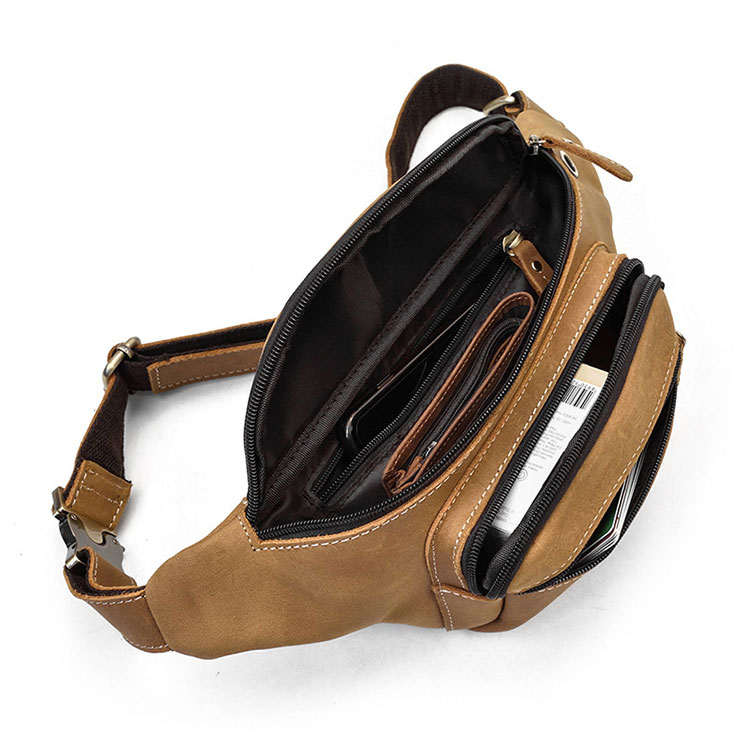 Whatna 天然 牛革ミニウエストポーチ ウエストバッグ メンズ ミニショルダーバッグ 男女兼用 本革 斜めがけ ボディバッグ ワンショルダー 軽量 ブラウン 9415-8