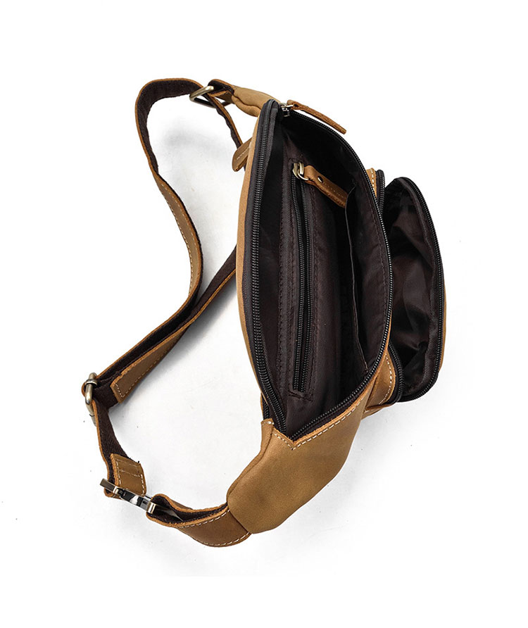 Whatna 天然 牛革ミニウエストポーチ ウエストバッグ メンズ ミニショルダーバッグ 男女兼用 本革 斜めがけ ボディバッグ ワンショルダー 軽量 ブラウン 9415-6