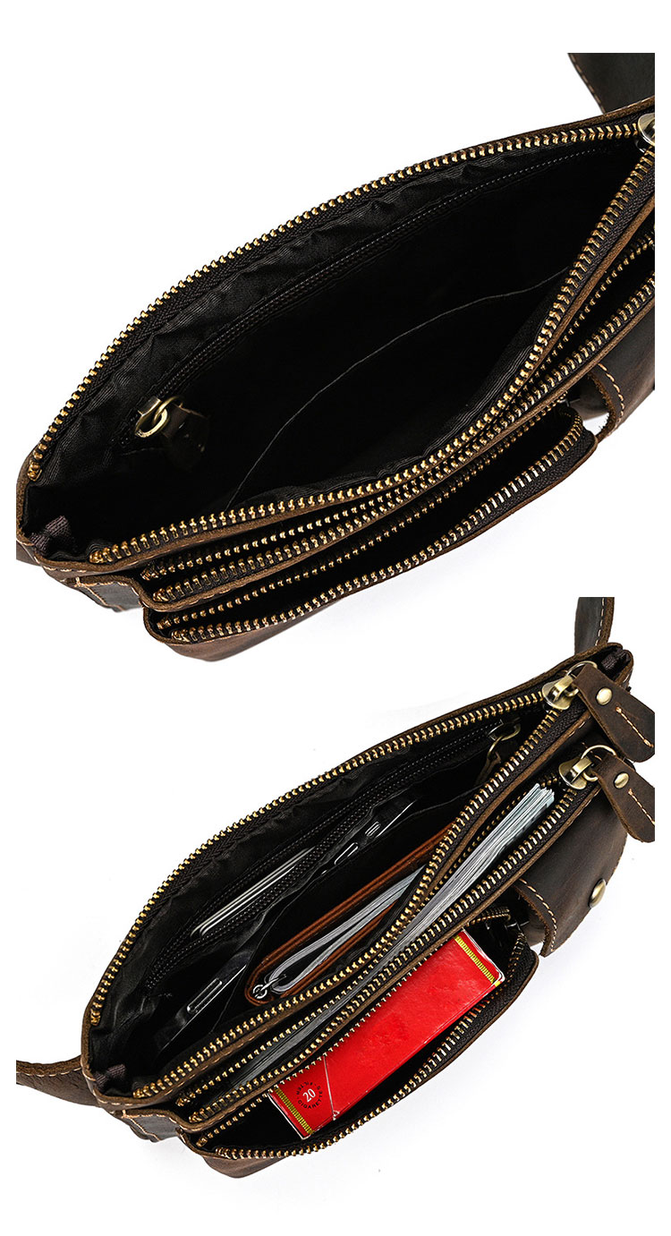 Whatna 天然 牛革ミニウエストポーチ ウエストバッグ メンズ ミニショルダーバッグ 男女兼用 本革 斜めがけ ボディバッグ ワンショルダー 軽量 ブラウン 9412-6