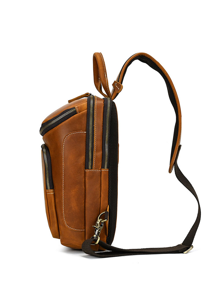 Whatna アンティーク風合い鞣し天 然牛 革 斜めがけ ボディバッグ ワンショルダー メンズ 本革 厚手  レザー9336-3