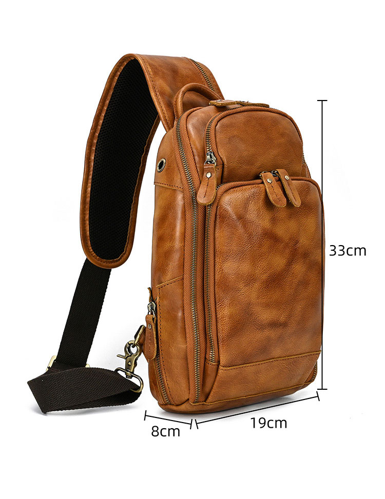 Whatna アンティーク風合い鞣し天 然牛 革 斜めがけ ボディバッグ ワンショルダー メンズipad 9.7収納可 本革 厚手  レザー9451-7