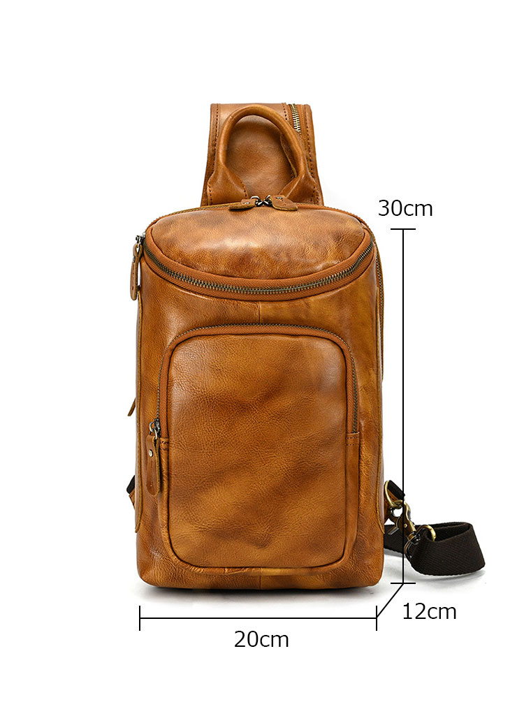 Whatna アンティーク風合い鞣し天 然牛 革 斜めがけ ボディバッグ ワンショルダー メンズ 本革 厚手  レザー9336-1