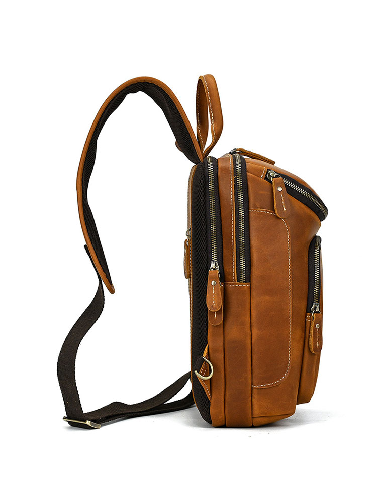 Whatna アンティーク風合い鞣し天 然牛 革 斜めがけ ボディバッグ ワンショルダー メンズ 本革 厚手  レザー9336-4