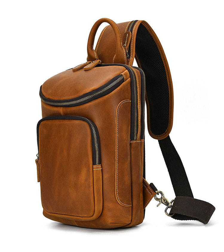 Whatna アンティーク風合い鞣し天 然牛 革 斜めがけ ボディバッグ ワンショルダー メンズ 本革 厚手  レザー9336-2