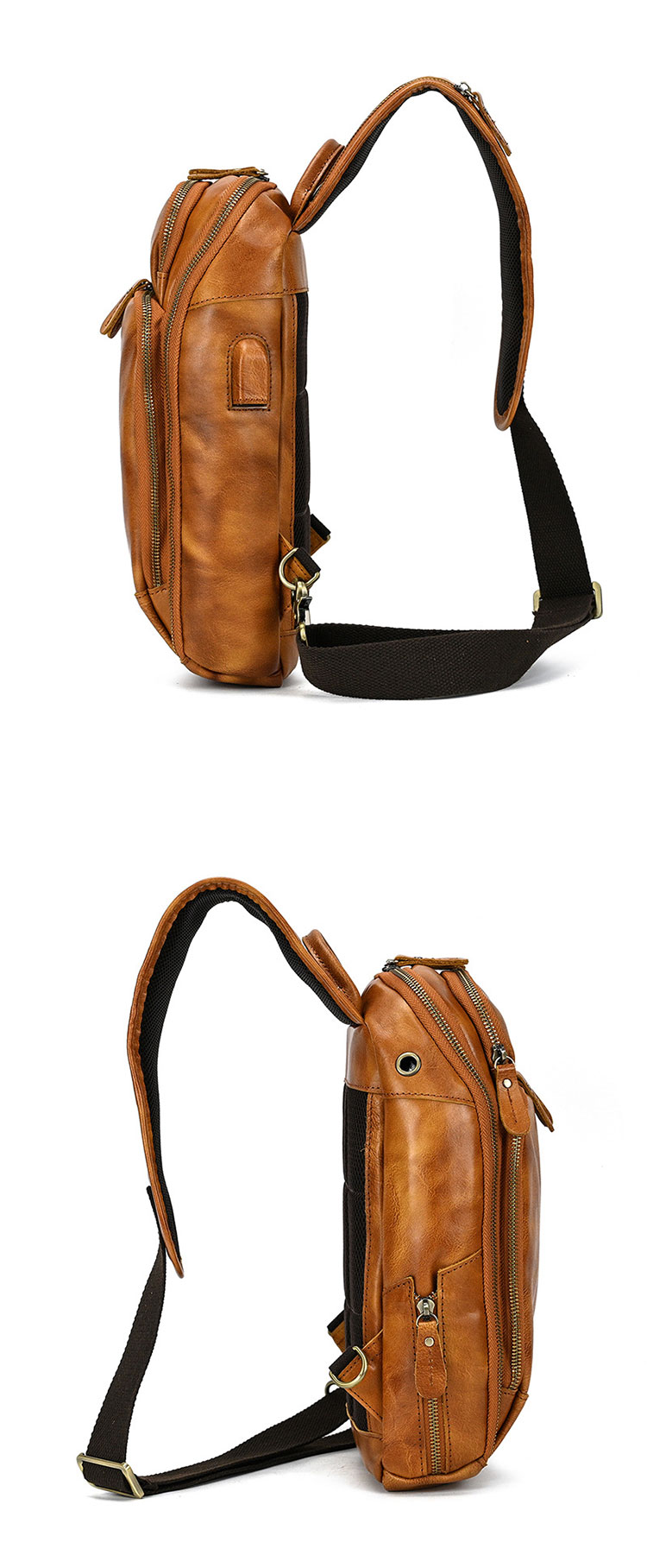 Whatna アンティーク風合い鞣し天 然牛 革 斜めがけ ボディバッグ ワンショルダー メンズipad 9.7収納可 本革 厚手  レザー9451-3