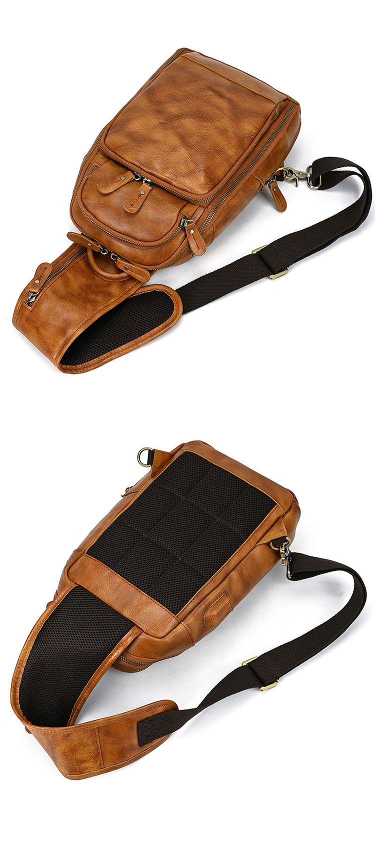 Whatna アンティーク風合い鞣し天 然牛 革 斜めがけ ボディバッグ ワンショルダー メンズipad 9.7収納可 本革 厚手  レザー9451-4