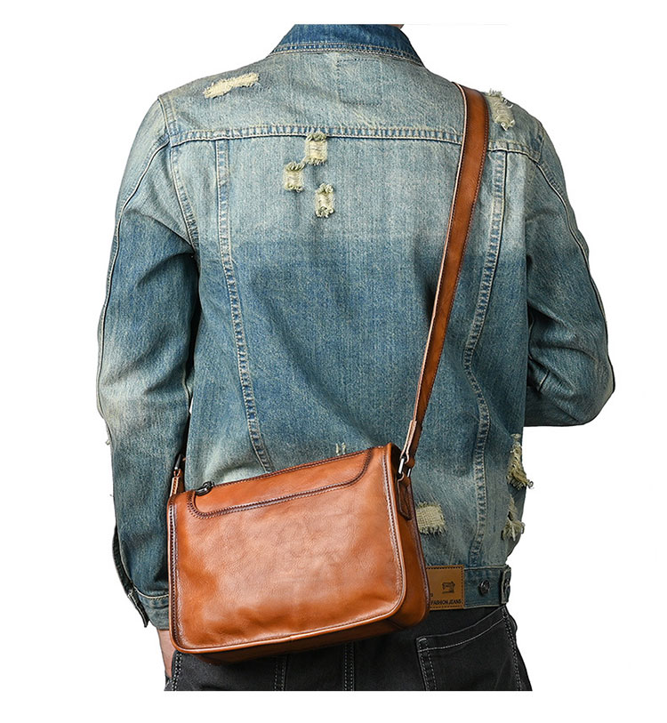 Whatna アンティーク風合い鞣し天 然 牛革ショルダーバッグ メンズ メッセンジャーバッグ 小さめ ビジネスバッグ B5 ipad 10.5収納可 本革通勤 通学 斜めがけバッグ 自転車 かばん男性用 ブラウン 13573-9