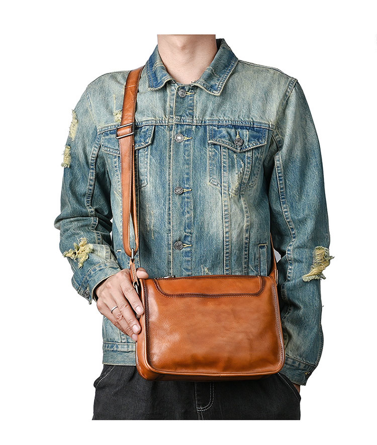 Whatna アンティーク風合い鞣し天 然 牛革ショルダーバッグ メンズ メッセンジャーバッグ 小さめ ビジネスバッグ B5 ipad 10.5収納可 本革通勤 通学 斜めがけバッグ 自転車 かばん男性用 ブラウン 13573-7