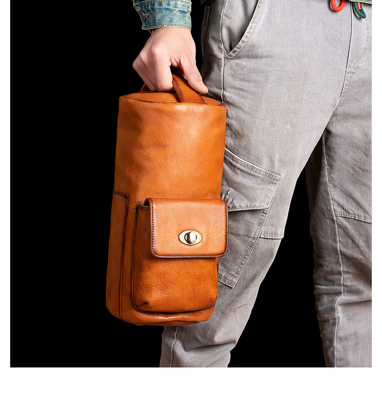 Whatna アンティーク風合い鞣し天 然牛 革 斜めがけ ボディバッグ ワンショルダー メンズ 左右付け替え可能 本革 厚手  レザー13378-10