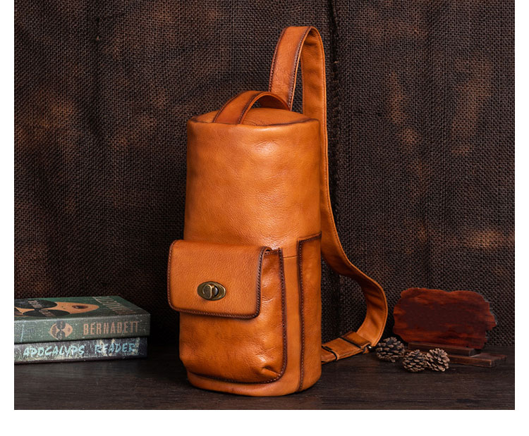 Whatna アンティーク風合い鞣し天 然牛 革 斜めがけ ボディバッグ ワンショルダー メンズ 左右付け替え可能 本革 厚手  レザー13378-2