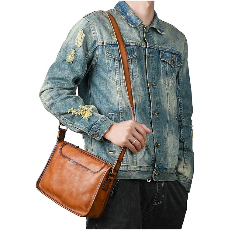 Whatna アンティーク風合い鞣し天 然 牛革ショルダーバッグ メンズ メッセンジャーバッグ 小さめ ビジネスバッグ B5 ipad 10.5収納可 本革通勤 通学 斜めがけバッグ 自転車 かばん男性用 ブラウン 13573-8