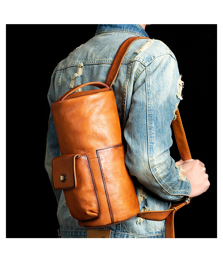 Whatna アンティーク風合い鞣し天 然牛 革 斜めがけ ボディバッグ ワンショルダー メンズ 左右付け替え可能 本革 厚手  レザー13378-8