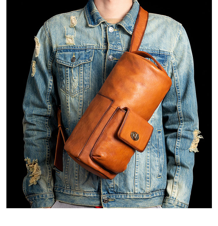 Whatna アンティーク風合い鞣し天 然牛 革 斜めがけ ボディバッグ ワンショルダー メンズ 左右付け替え可能 本革 厚手  レザー13378-9