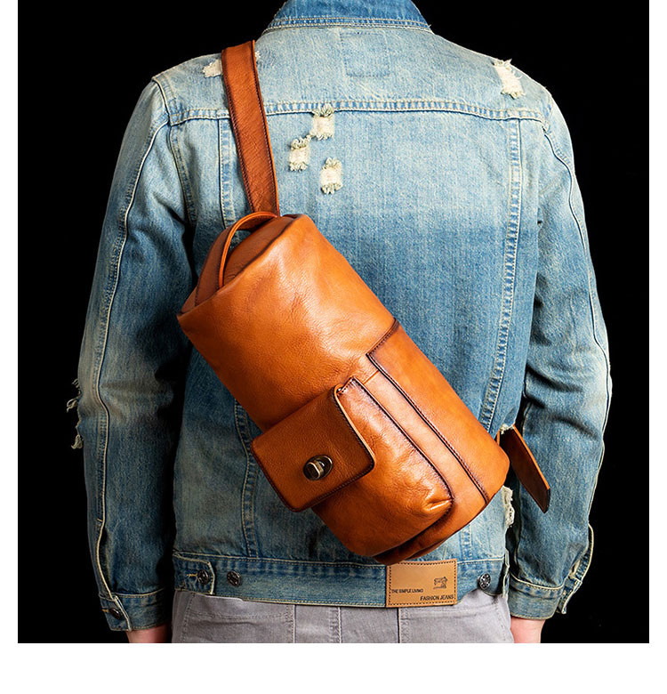 Whatna アンティーク風合い鞣し天 然牛 革 斜めがけ ボディバッグ ワンショルダー メンズ 左右付け替え可能 本革 厚手  レザー13378-11