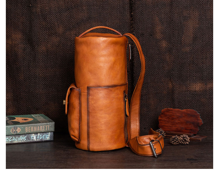 Whatna アンティーク風合い鞣し天 然牛 革 斜めがけ ボディバッグ ワンショルダー メンズ 左右付け替え可能 本革 厚手  レザー13378-3