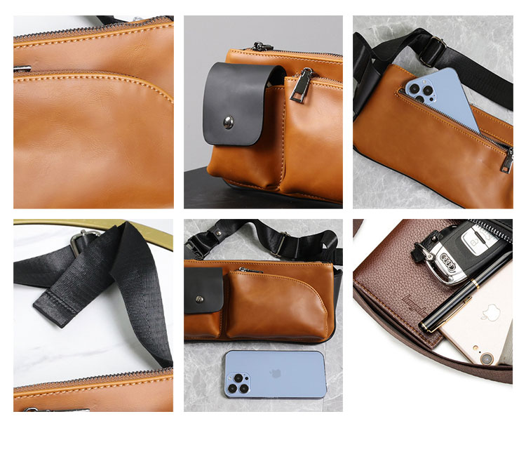 Whatna 3way 革 ボディバッグ・ワンショルダーバッグメンズ ウエストポーチ 本 革 厚手レザー 斜め掛けバッグ スポーツバッグ 自転車 カジュアル 遠足 旅行 通勤 通学（704）-2