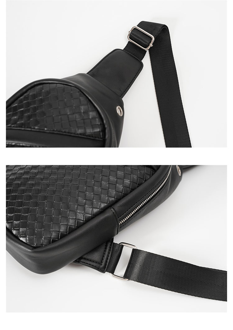 Whatna革 斜めがけ ボディバッグ ワンショルダー メンズ  イヤホン穴付 厚手  レザー  黒YH3628-6