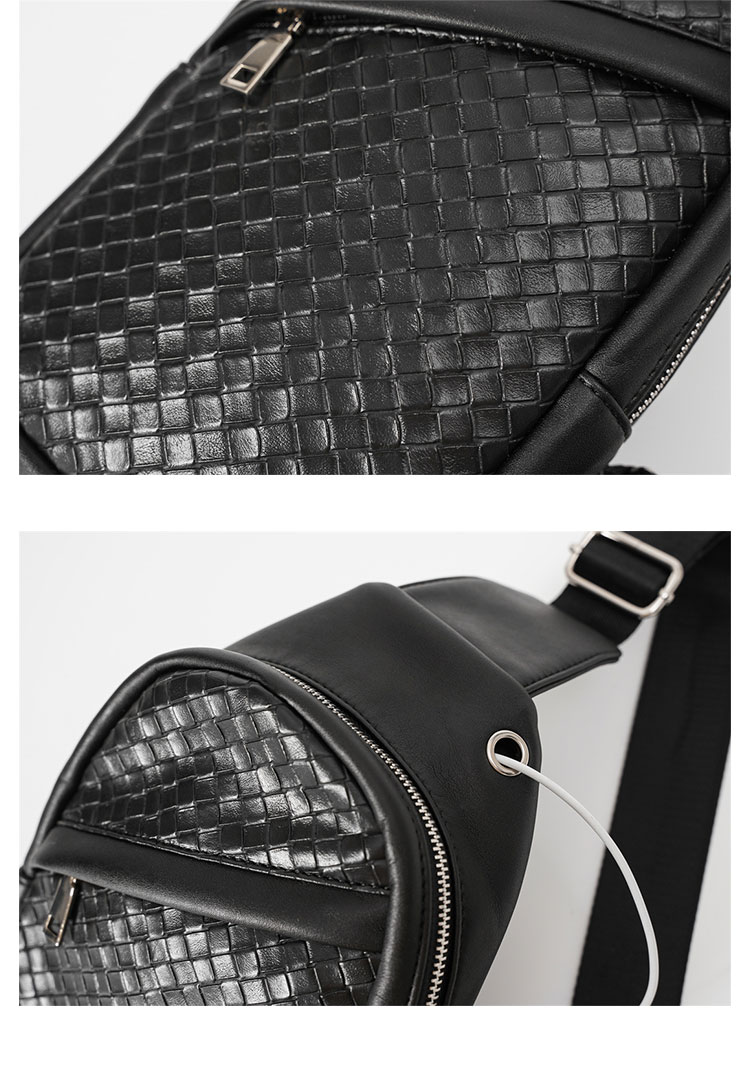 Whatna革 斜めがけ ボディバッグ ワンショルダー メンズ  イヤホン穴付 厚手  レザー  黒YH3628-8