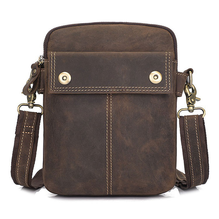 Whatna 天 然 牛革 ミニショルダーバッグ メンズ メッセンジャーバッグ小さめ ビジネスバッグ本革 2室仕切 通勤 通学 斜めがけバッグ オシャレ な シンプル な 軽量 実用 自転車 かばん男性用 ブラウンA1002-3