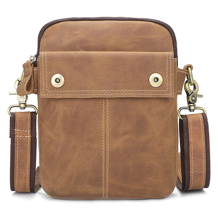 Whatna 天 然 牛革 ミニショルダーバッグ メンズ メッセンジャーバッグ小さめ ビジネスバッグ本革 2室仕切 通勤 通学 斜めがけバッグ オシャレ な シンプル な 軽量 実用 自転車 かばん男性用 ブラウンA1002-2