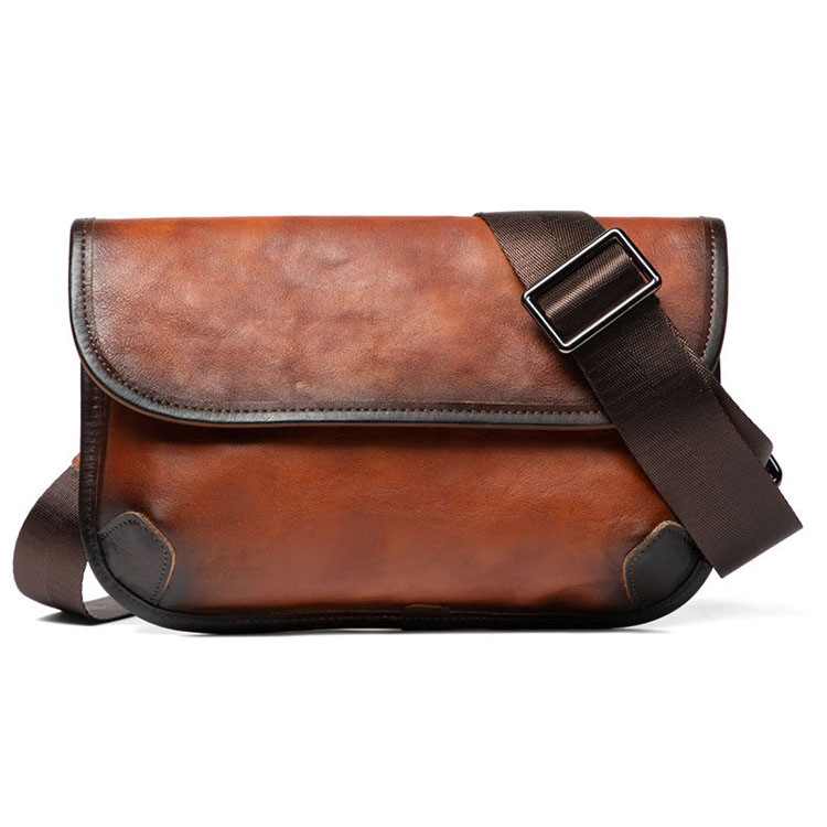 Whatna アンティーク風合い鞣し天 然 牛革 ミニショルダーバッグ メンズ 2way 斜め掛け ミニボディバッグ ミニ胸バッグ 小型ポシェット セカンドバッグ 手持げバッグ 小さ  カジュアル フォーマル ビジネス 通学 通勤 肩掛けバッグ 自転車かばん-2