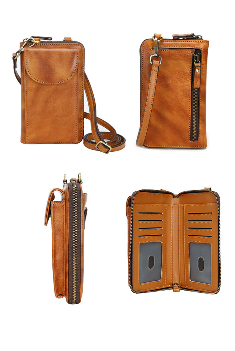 Whatna アンティーク風合い鞣し 天 然 牛革 ミニショルダーバッグ メンズ レディース ポシェットポお財布 ミニボディバッグ 長財布 RFID スキミング防止 YKKファスナーミニセカンド バッグ 通学 通勤 ミニバッグ 男性 女性 用-2