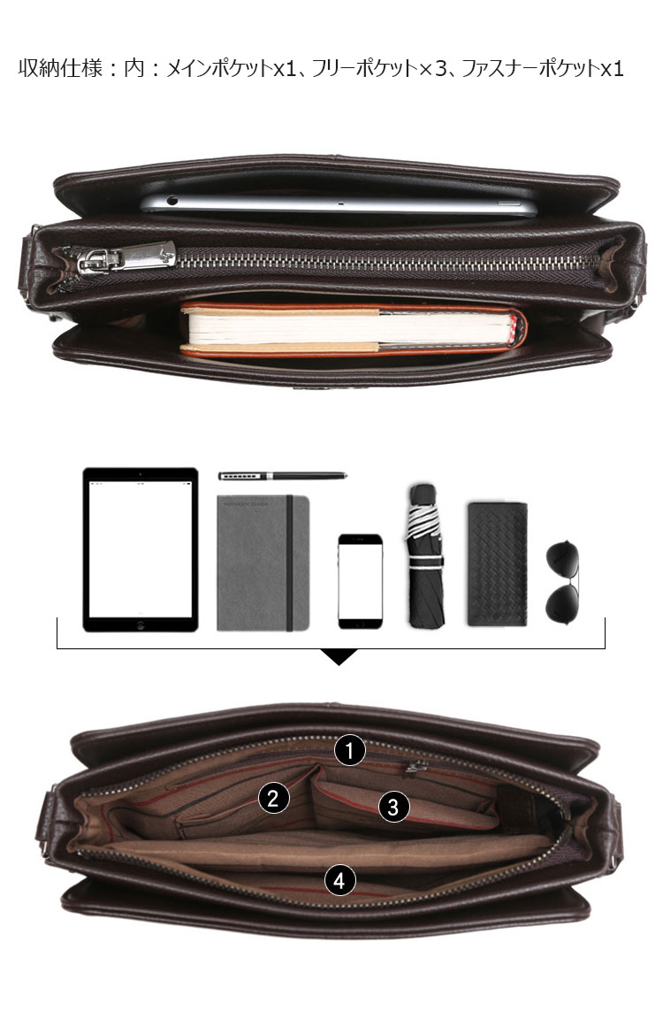 Whatna ショルダーバッグ メンズ メッセンジャーバッグ 縦型 小さめビジネスバッグ 3室仕切 ipad10.5収納可 通勤 通学 斜めがけバッグ オシャレ な シンプル な 軽量 実用 自転車 かばん男性用BL098-6