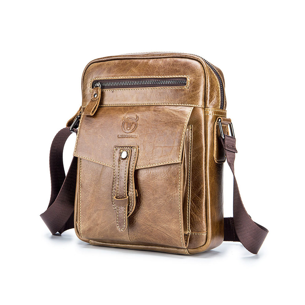 Whatna ショルダーバッグ メンズ メッセンジャーバッグ 縦型 小さめ ビジネスバッグ 9.7インチipad収納可 本 革通勤 通学 斜めがけバッグ オシャレ な シンプル な 実用 自転車 かばん男性用-3